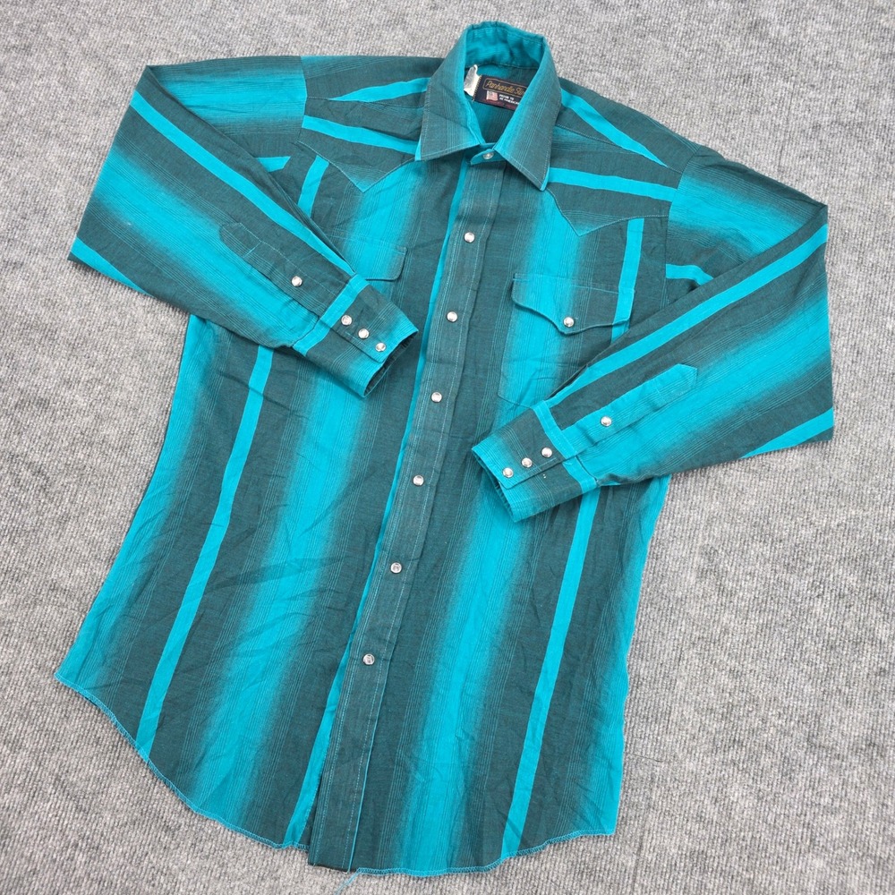 Panhandle Slim Mens Teal Green Striped Western Pearl Snap Shirt DS3375 USA